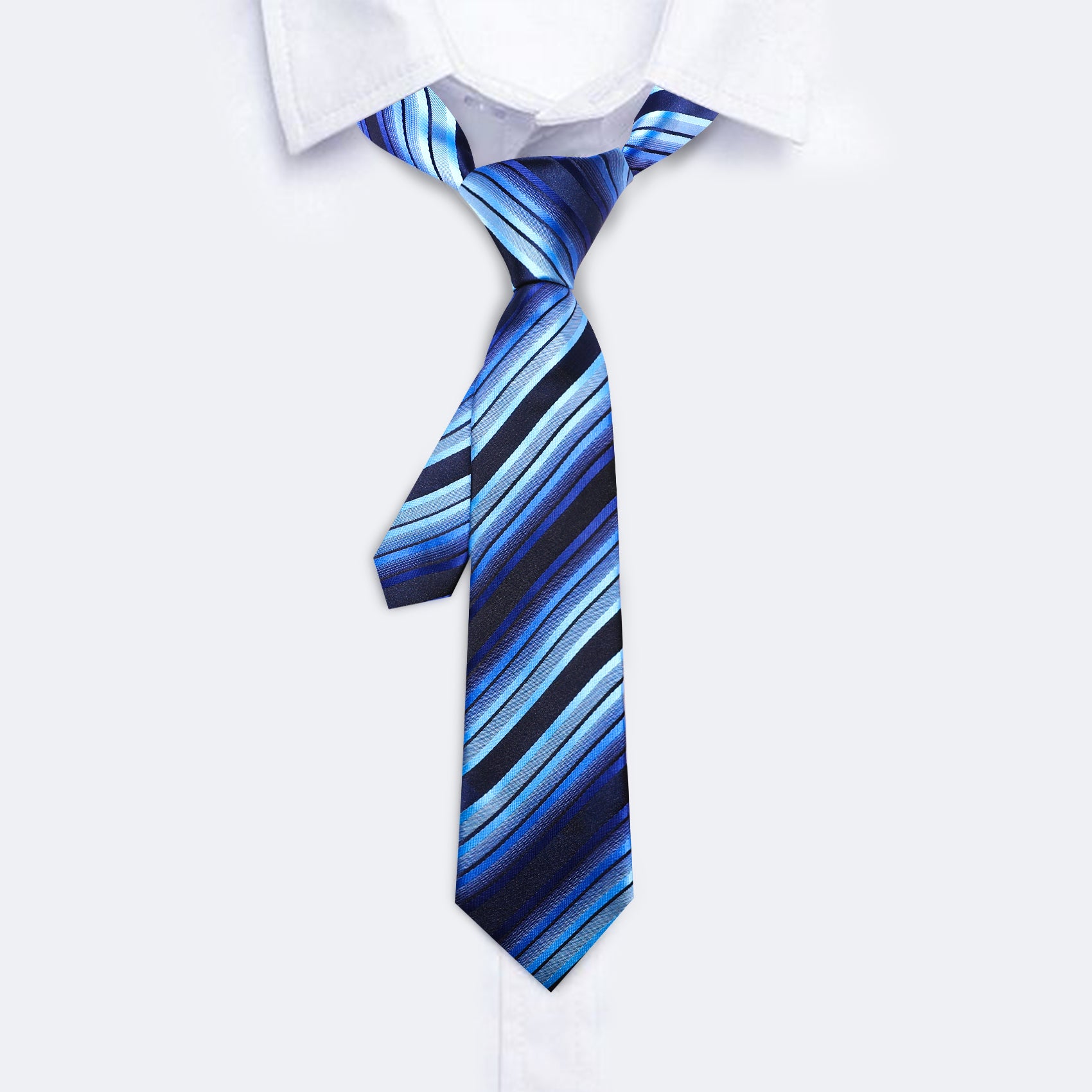 Wedding Boys Blue Striped Kids Necktie Pocket Square Set