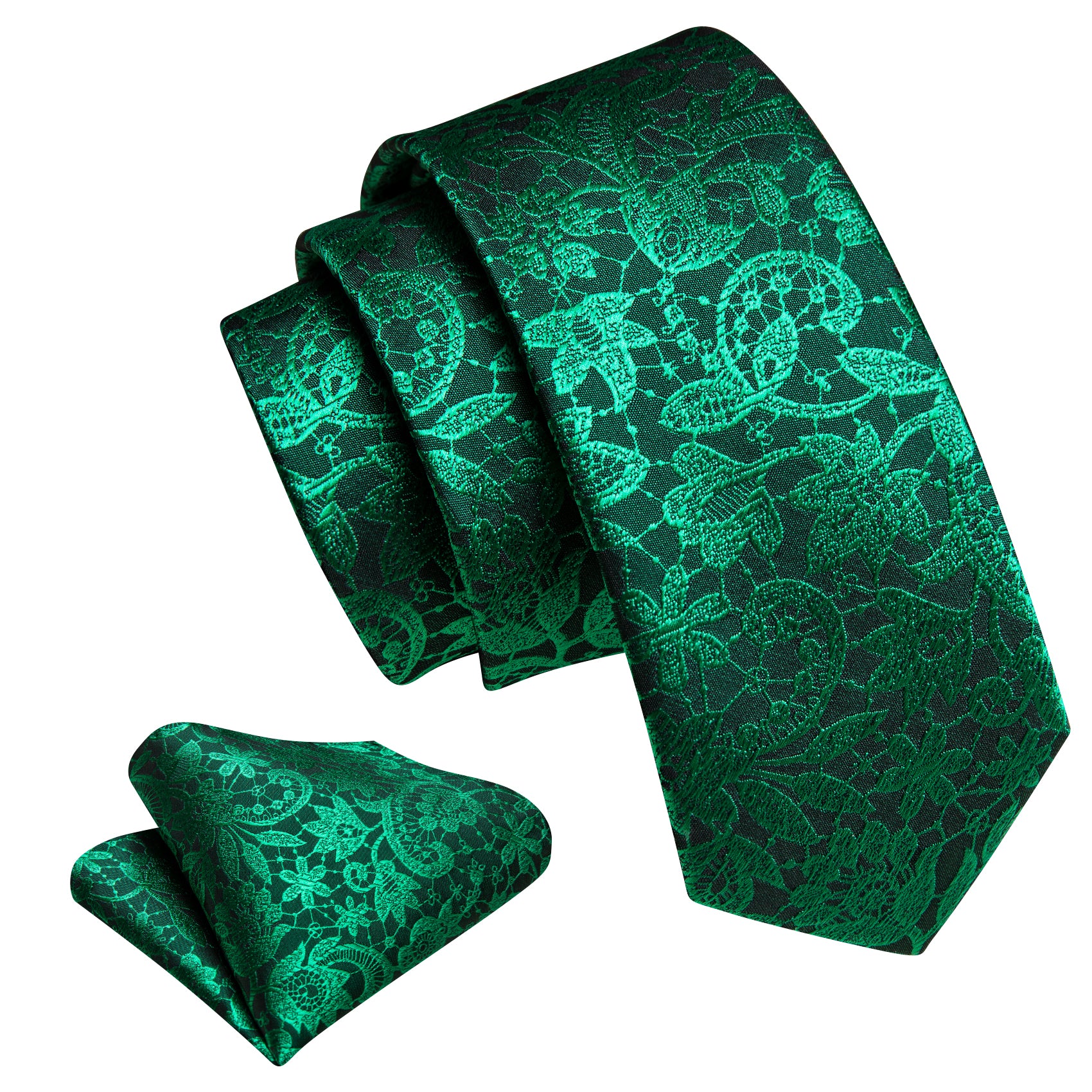 Boys Tie For Wedding Children Green Floral Tie Hanky Set