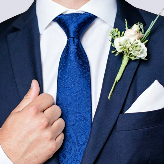 Barry. Wang Mens Royal Blue Paisley Tie Formal Necktie Pocket Square Cufflinks Set