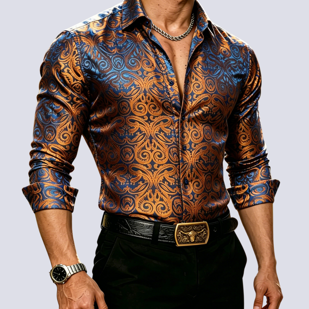 Barry. Wang Brown Button Down Shirt Casual Paisley Silk Long Sleeve Dr Barry. Wang Brown Button Down Shirt Casual Paisley Silk Long Sleeve Dr