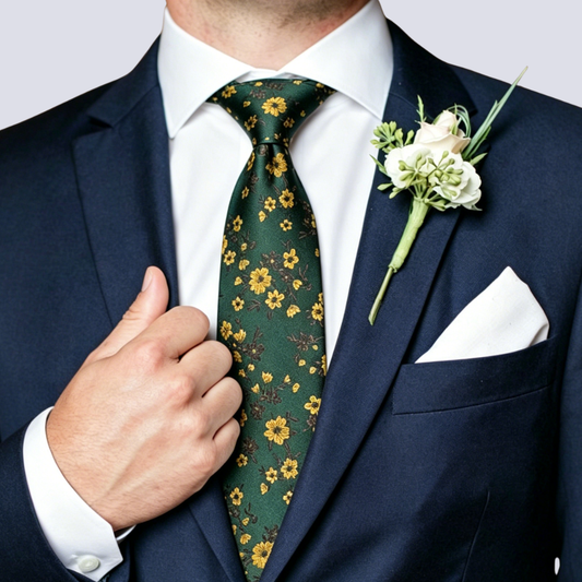 Barry. Wang Emerald Green Tie for Wedding Floral Necktie Pocket Square Cufflinks Set