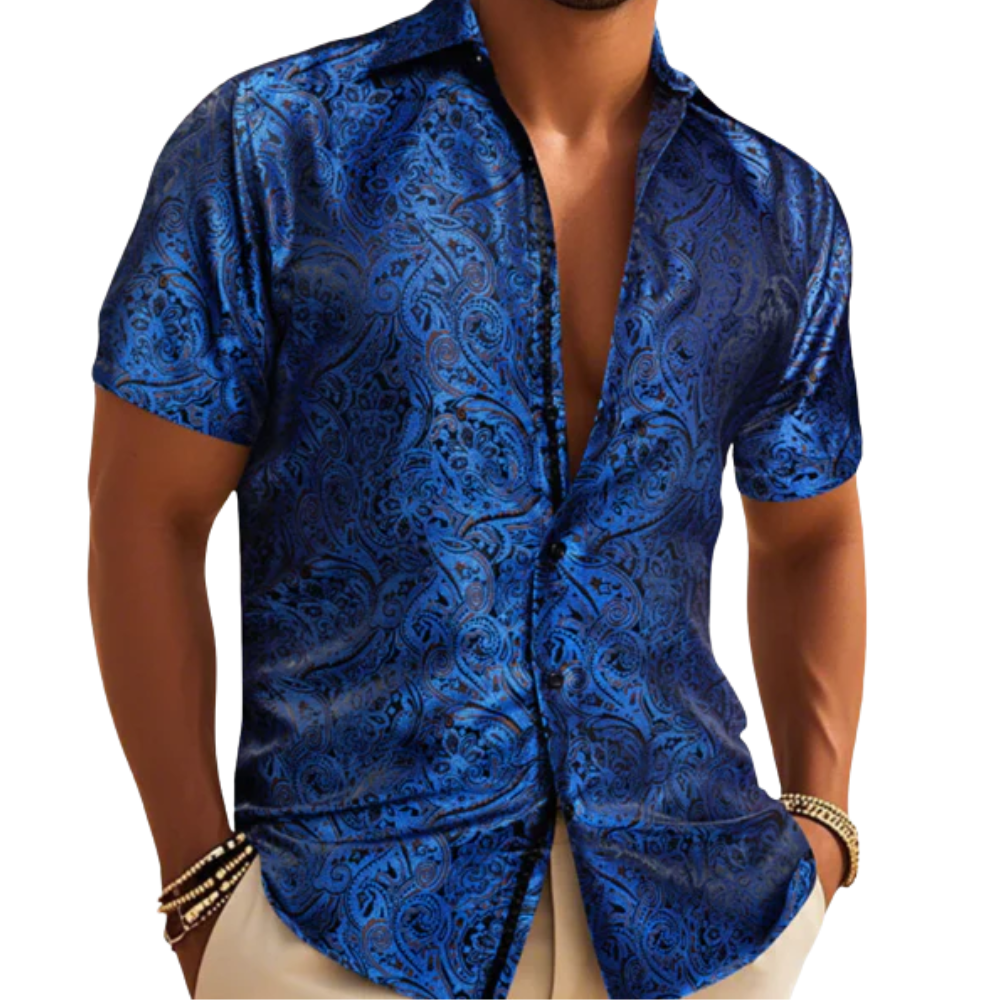 mens short sleeve silk dress shirts Barry. Wang Mens Blue Paisley Dress Shirt Jacquard Summer Short Sleeve Shirt, L