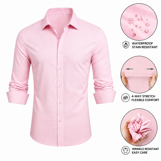Barry. Wang Waterproof Mens Dress Shirt Stain Resistant Pink Solid Long Sleeve Shirt Business Casual