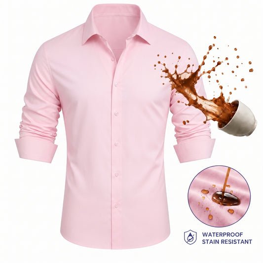 Barry. Wang Waterproof Mens Dress Shirt Stain Resistant Pink Solid Long Sleeve Shirt Business Casual