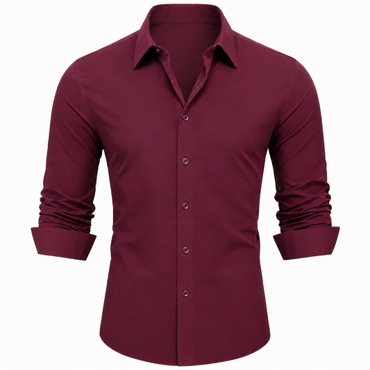 Barry. Wang Stain Resistant Mens Shirt Burgundy Solid Long Sleeve Wrinkle Free Shirt Formal Wear