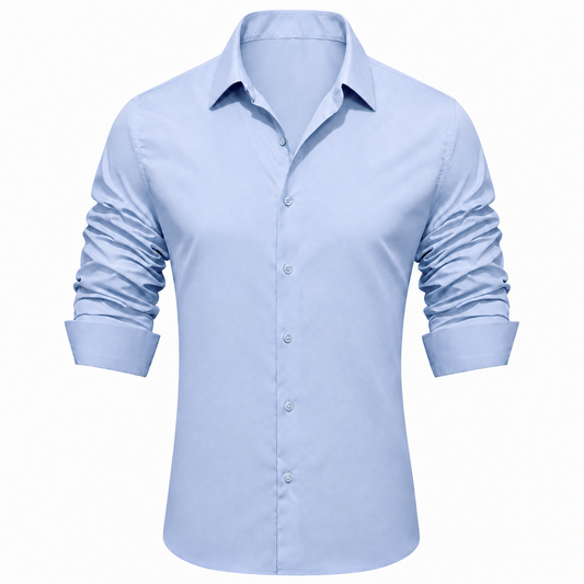 Barry. Wang Light Blue Waterproof Shirt Mens Stain Resistant Solid Long Sleeve Dress Shirt Office