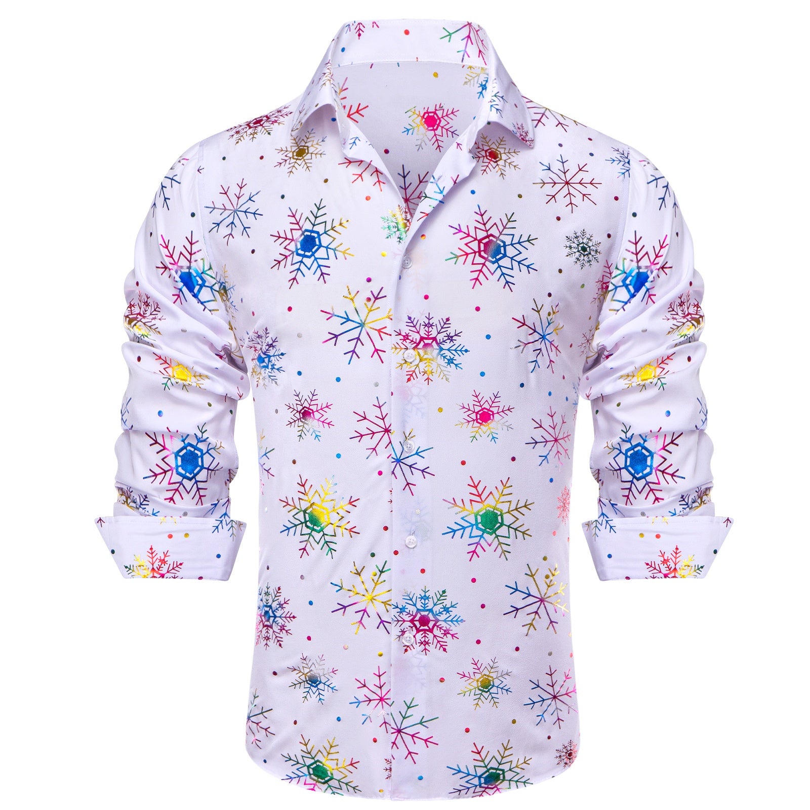 Barry.Wang Mens Holiday White Shirt Colorful Xmas Party Button Up Dress Shirt