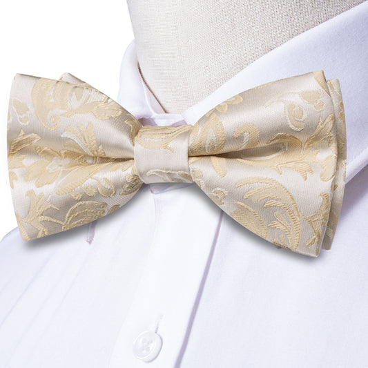 Barry. Wang Champagne Vintage Bow Tie Set Silk Pre-tied Hanky Cufflinks Grooms Wedding Party
