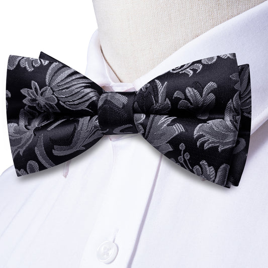 Barry. Wang Silver Grey Bow Tie Set Silk Pre-tied Pocket Square Cufflinks for Tuxedo Mens Suit