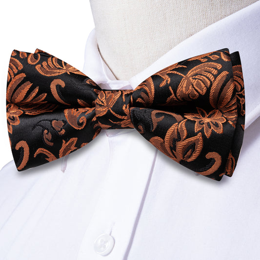 Barry. Wang Bronze Orange Jacquard Bow Tie Set Silk Pre-tied Hanky Cufflinks for Celebration