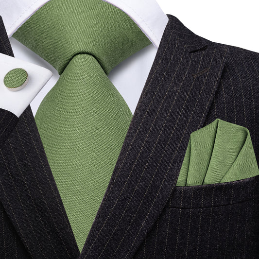 Barry. Wang Sage Green Wedding Tie Set Linen Necktie Pocket Square or Formal Groom Dress