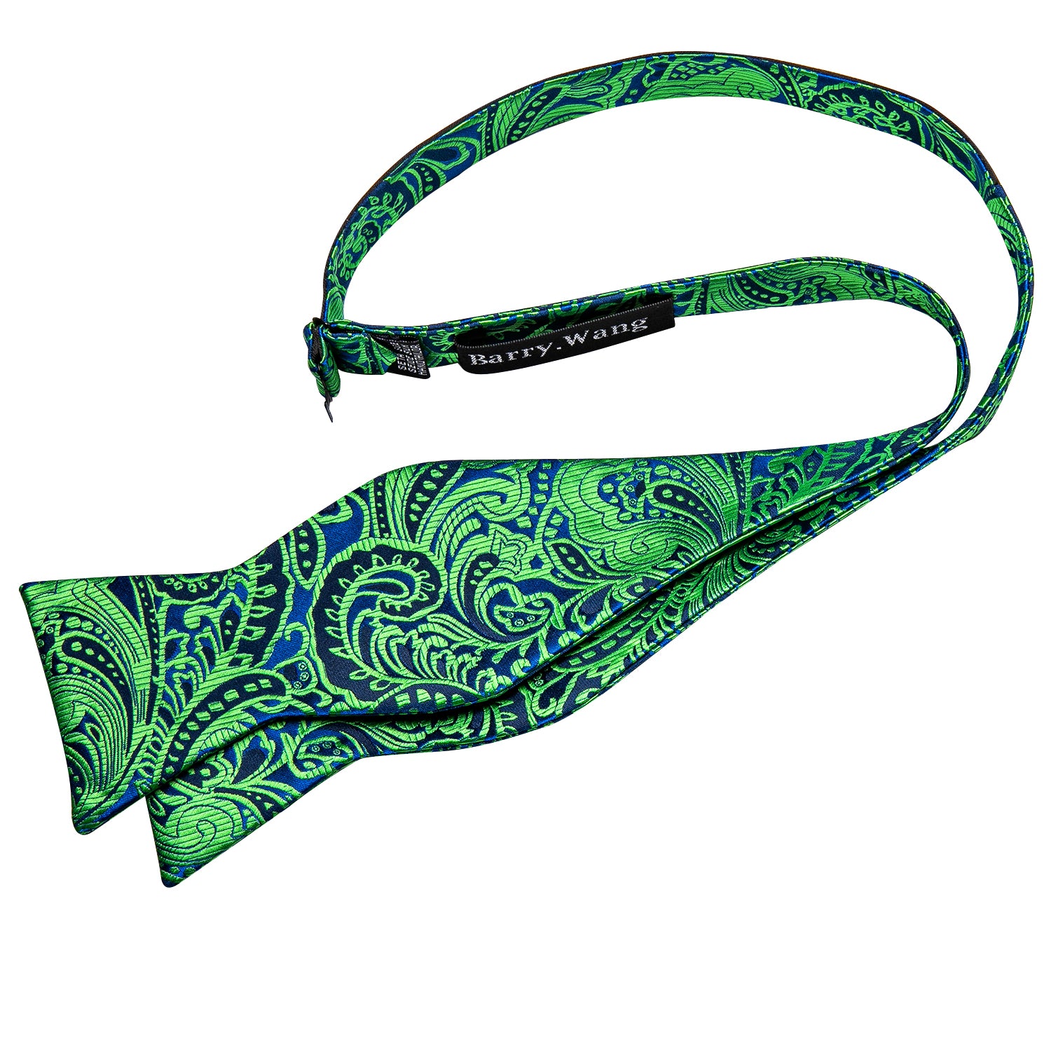 Barry.wang Floral Tie Green Navy Paisley Bow Tie Hanky Cufflinks Set