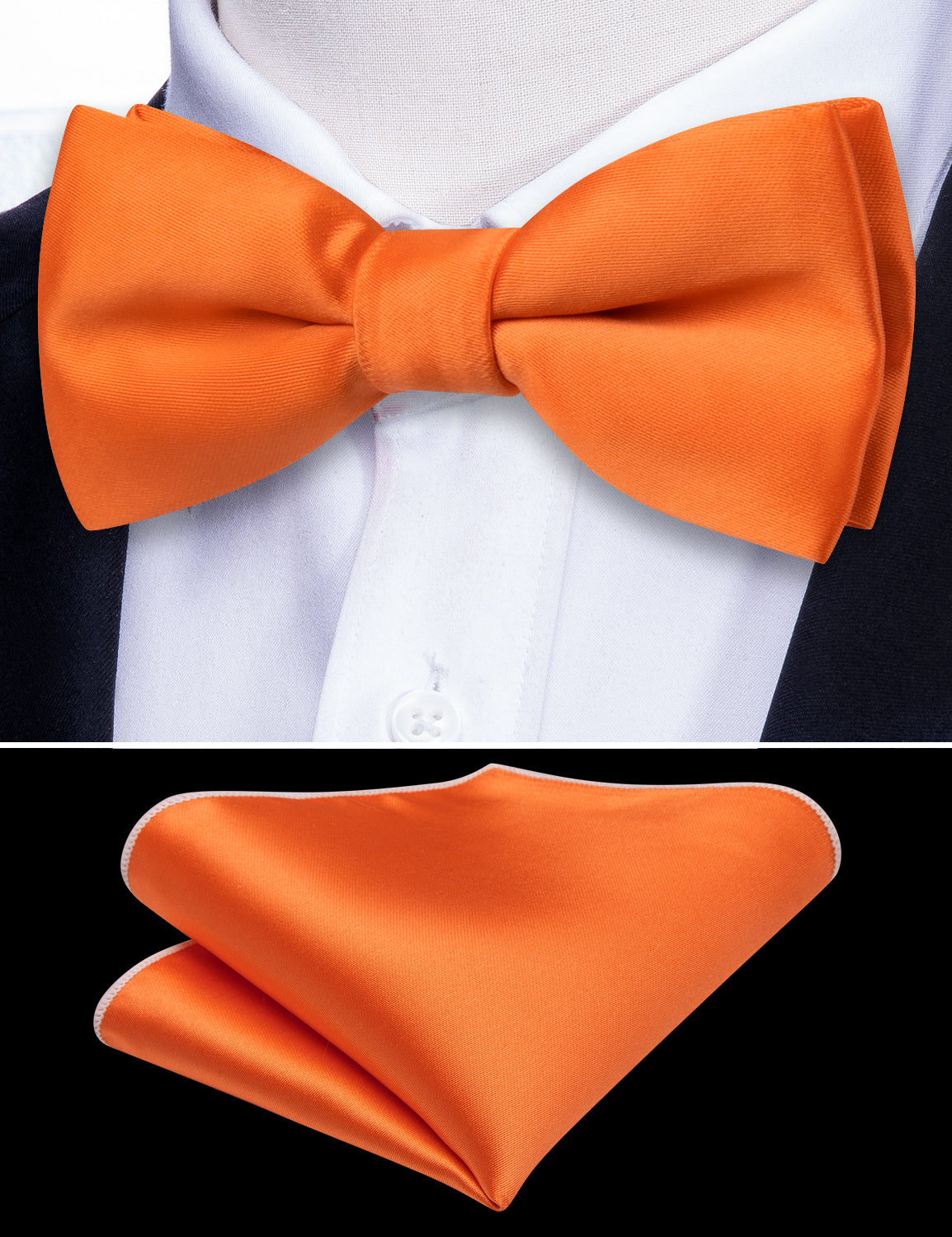 Orange Solid Bow Tie Pocket Square Set For Kids
