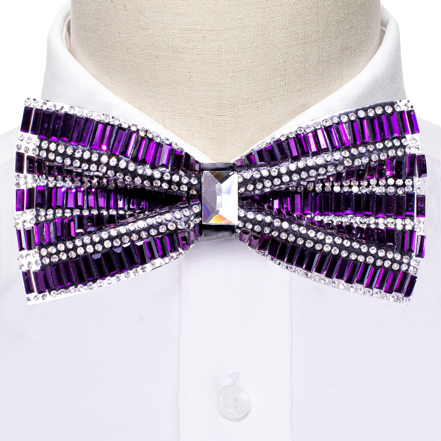 Shining Purple Rhinestones Pre-tied Bowties Fashion For Wedding Party