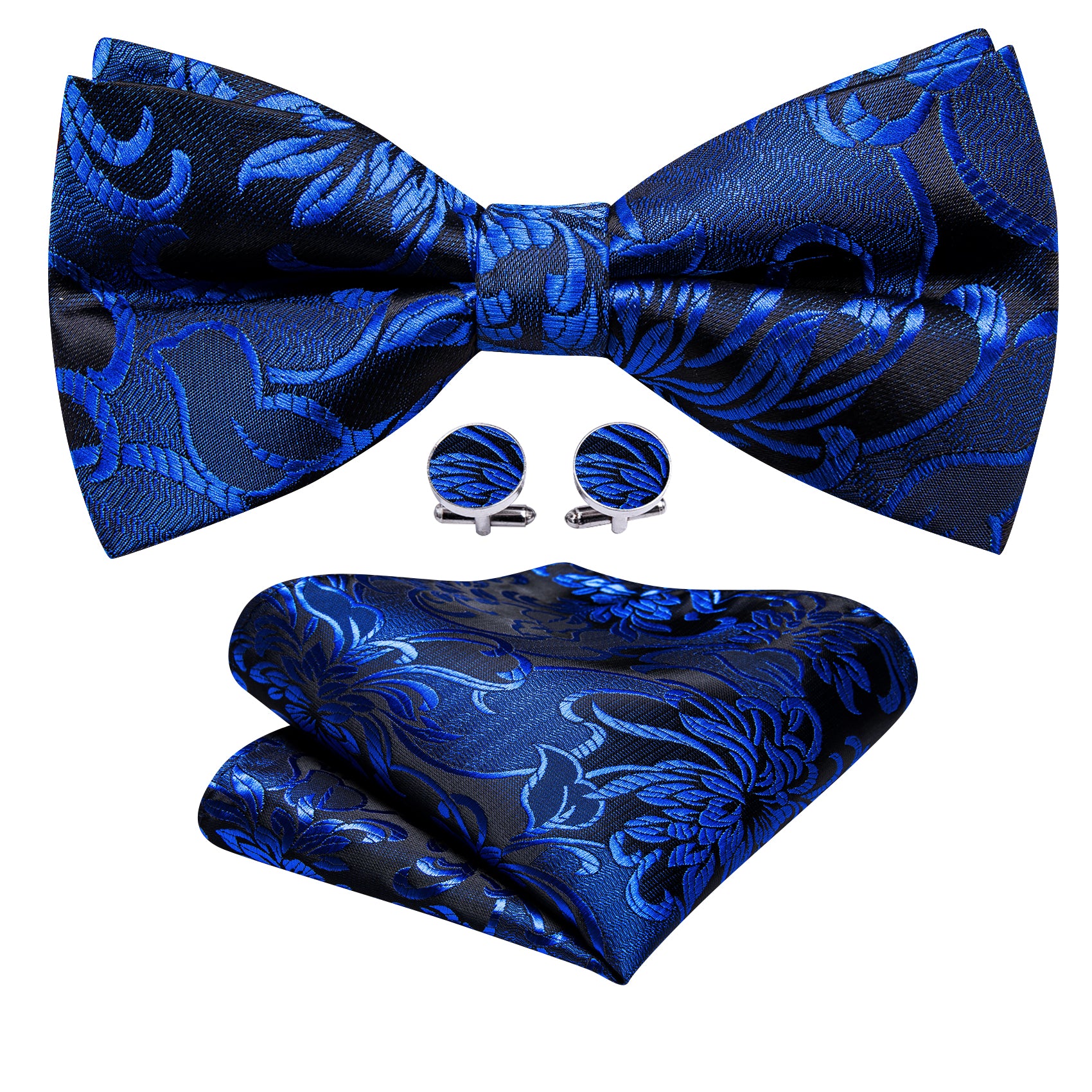Barry. Wang Royal Blue Bow Tie Hanky Cufflinks Set Adjustable Paisley Pre-tied Bowtie for Wedding