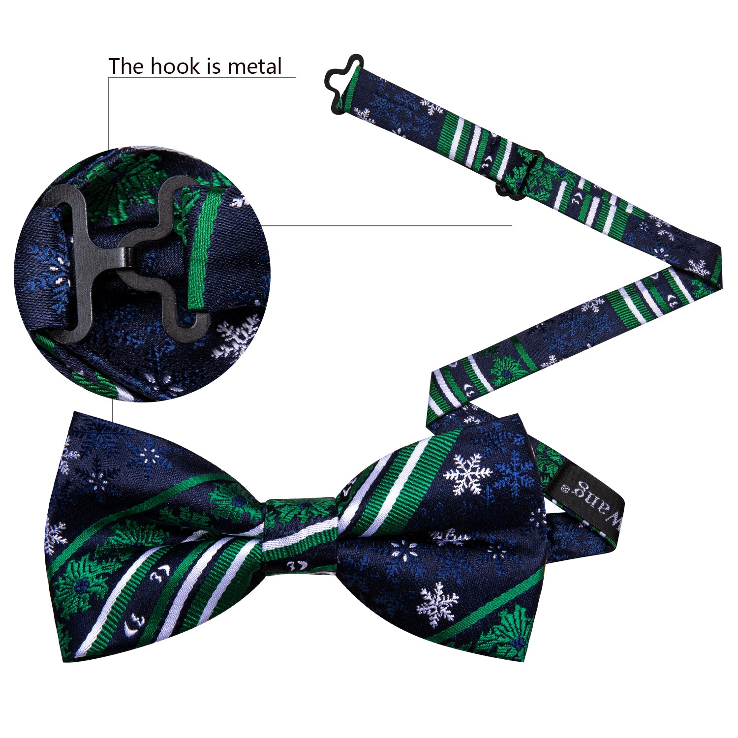 Christmas Blue Green Snowflake Silk Bow Tie Hanky Cufflinks Set