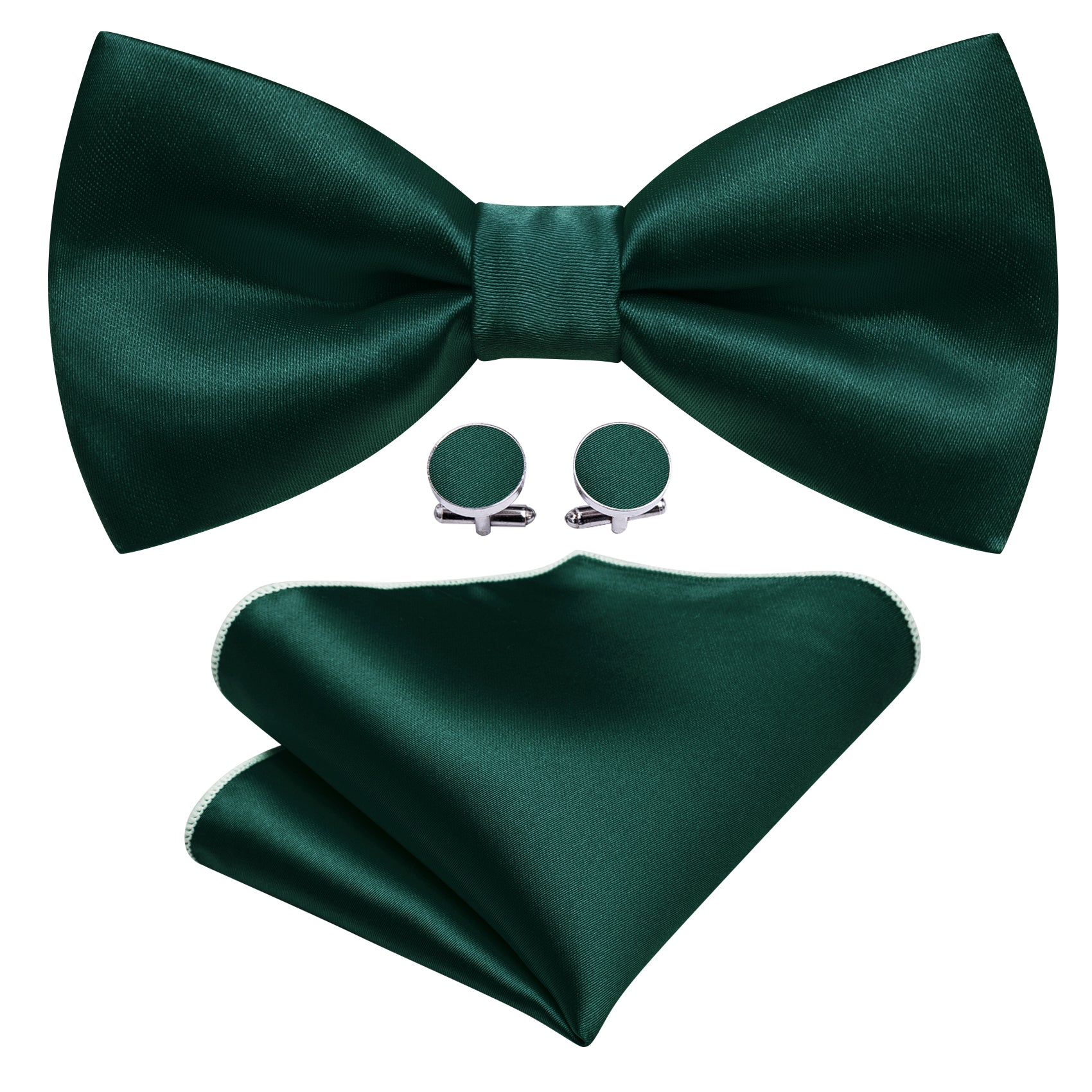 Barry. Wang Hunter Green Bow Tie Solid Pre-tied Men's Wedding Party Bowtie Pocket Square Cufflinks Set
