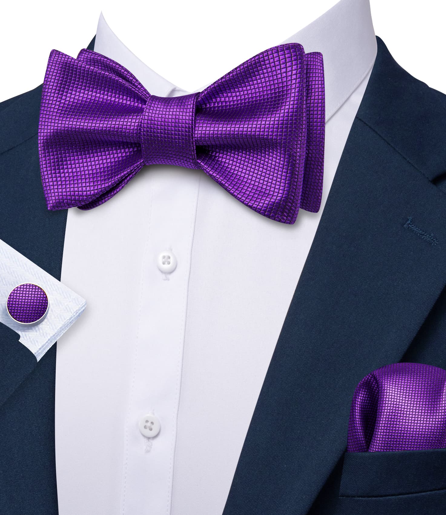 grey suit purple tie