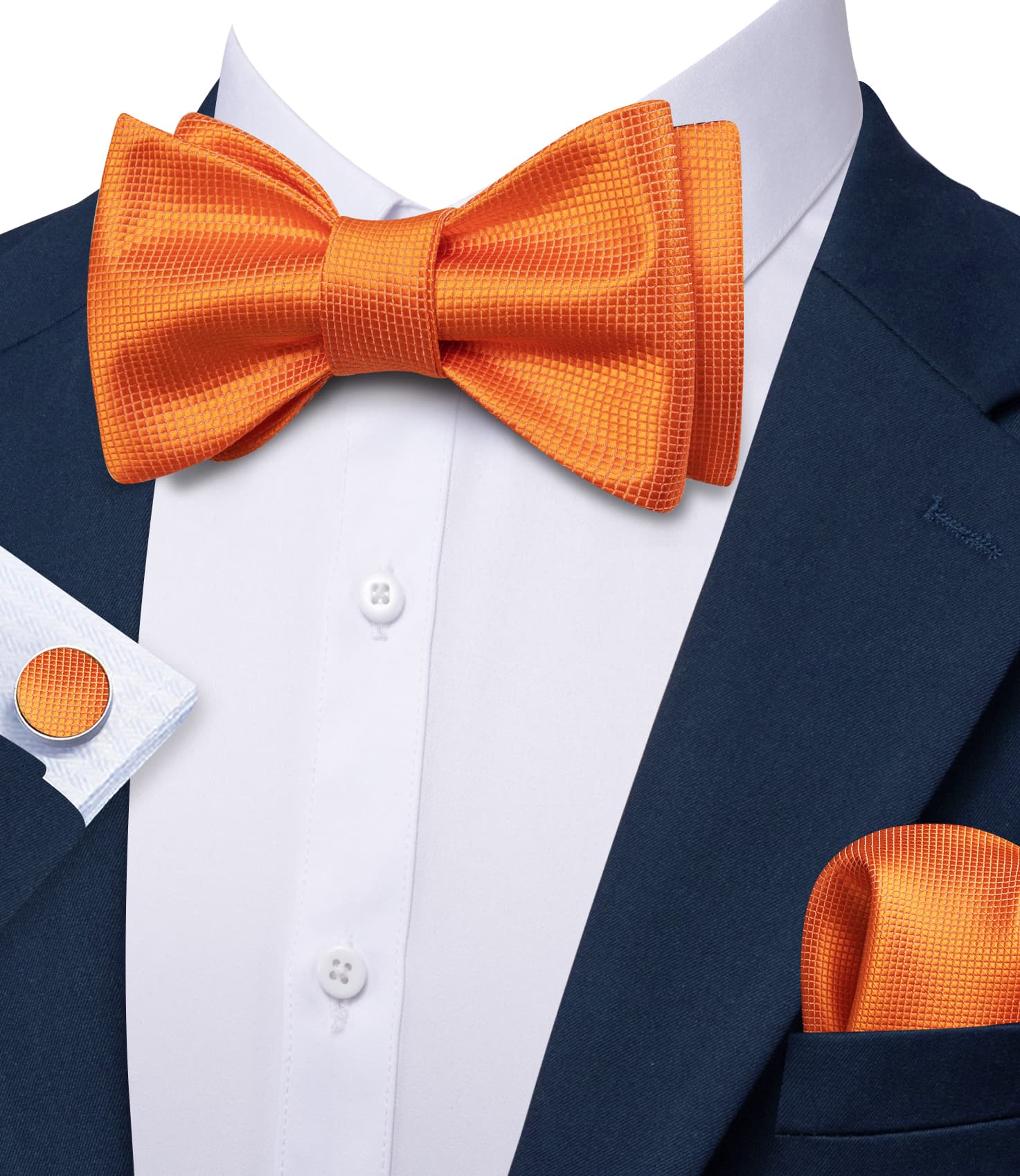 navy blue suit orange tie