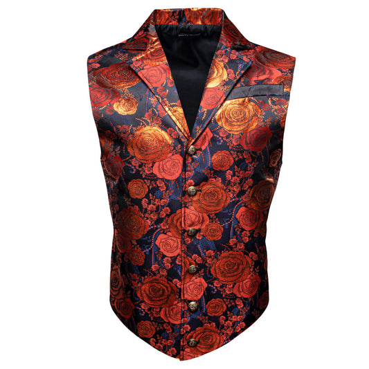 Orange Rose Floral Mens Button Up Vest light orange suit