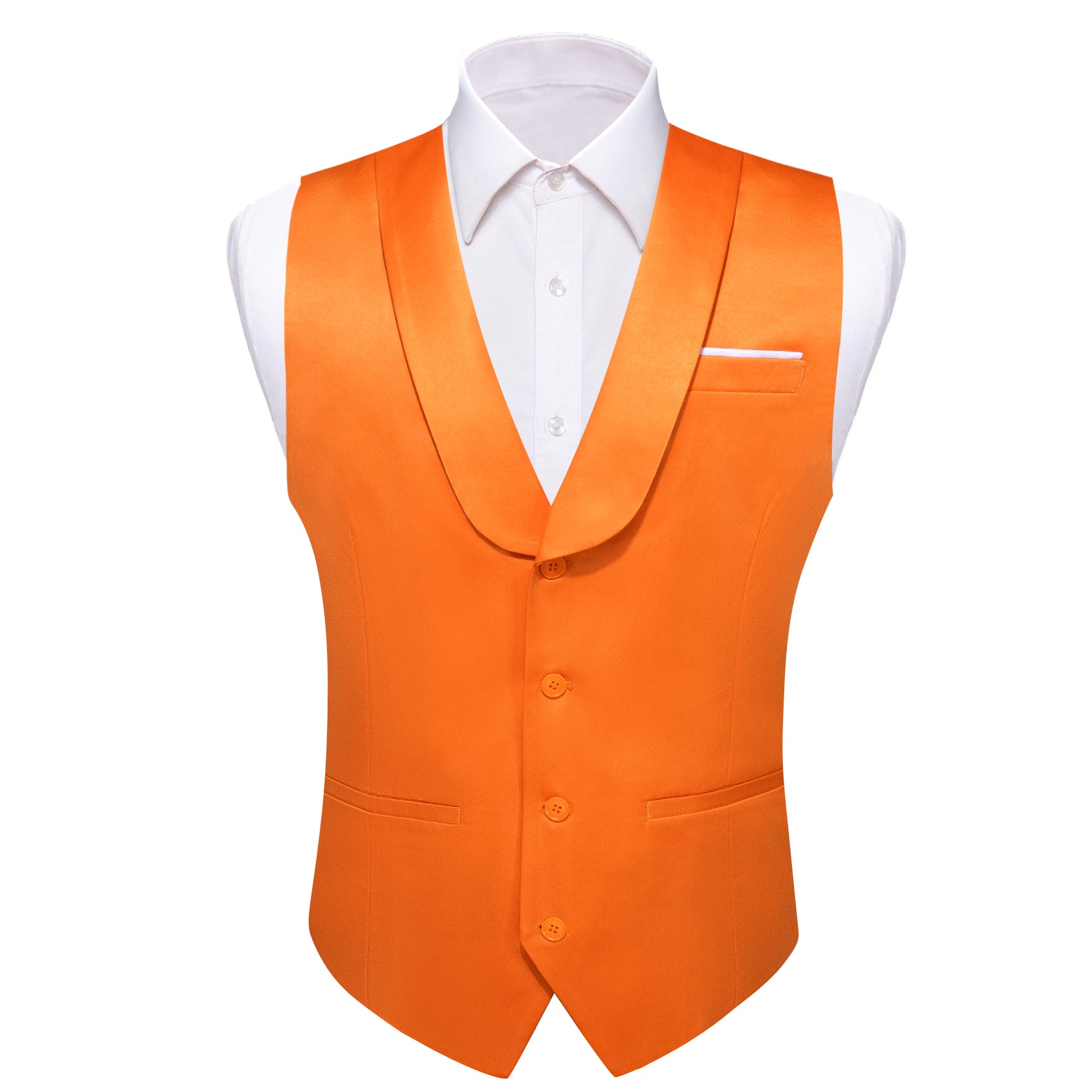  Orange Solid Shawl Collar Vest Waistcoat