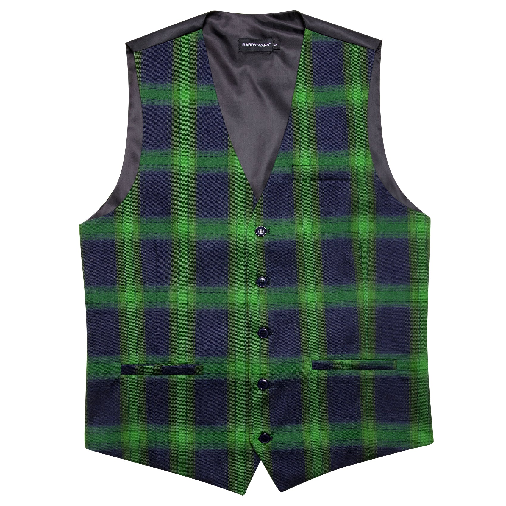 Barry.wang Luxury Blue Green Big Plaid Waiscoat Vest