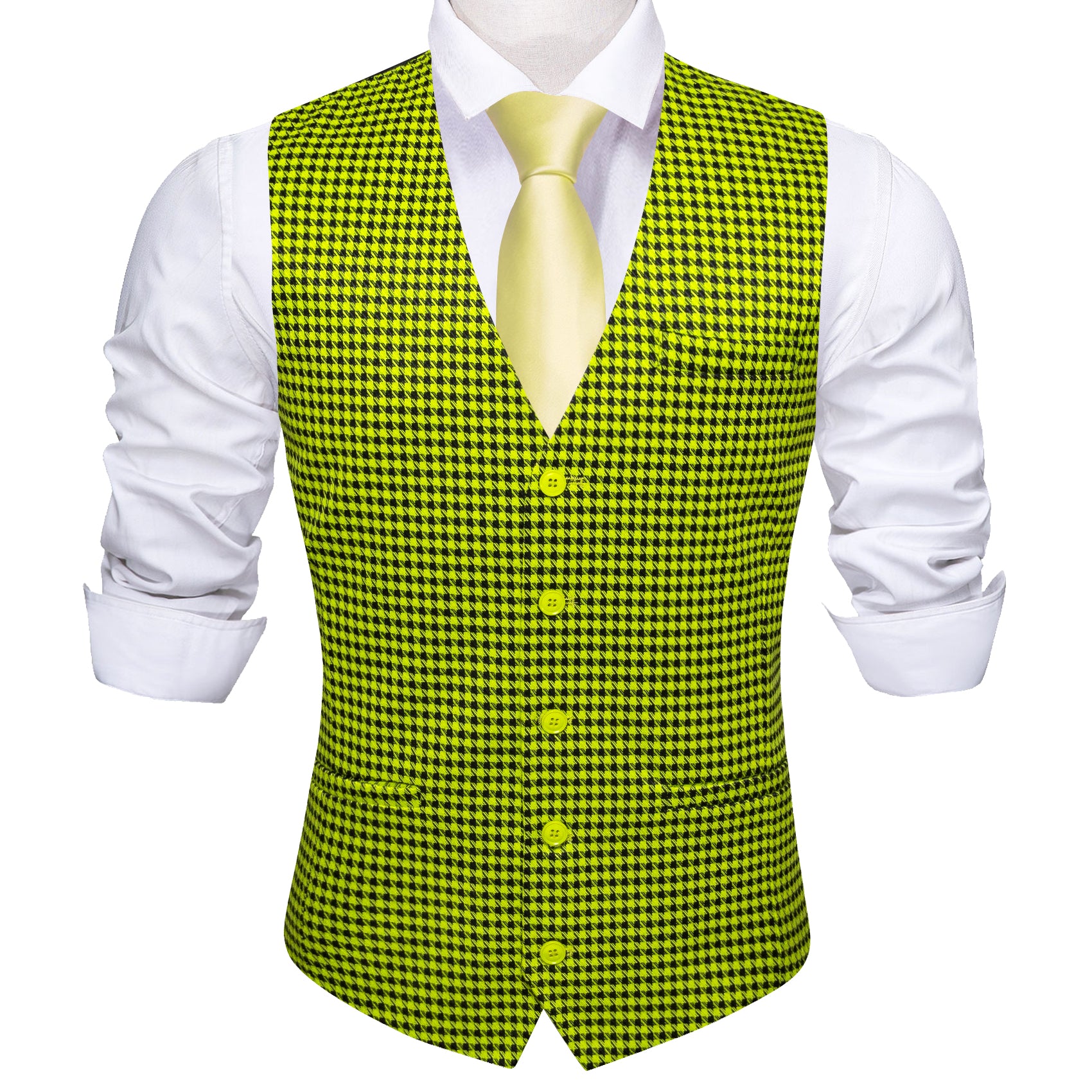 Barry.wang Yellow Green Plaid Waistcoat Vest Daily Wear