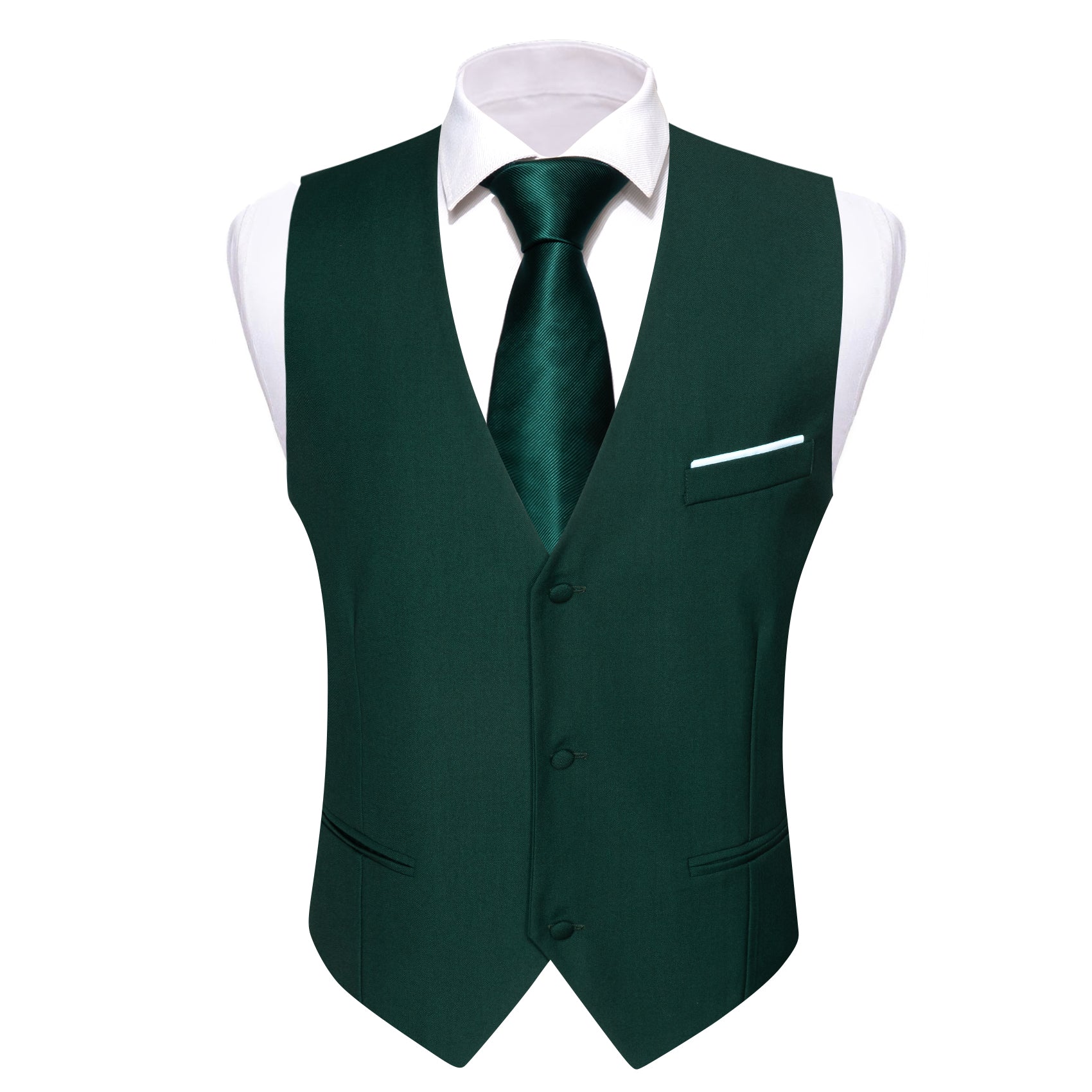 Barry. Wang Hunter Green Suit Vest Solid Formal Vest Necktie Bowtie Hanky Cufflinks Set