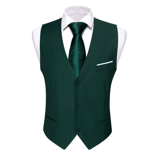 Barry. Wang Hunter Green Suit Vest Solid Formal Vest Necktie Bowtie Hanky Cufflinks Set