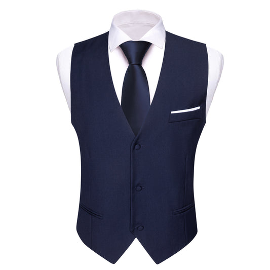 Barry. Wang Navy Blue Suit Vests V-Neck Casual Vest Dress for Men Formal Tuxedo