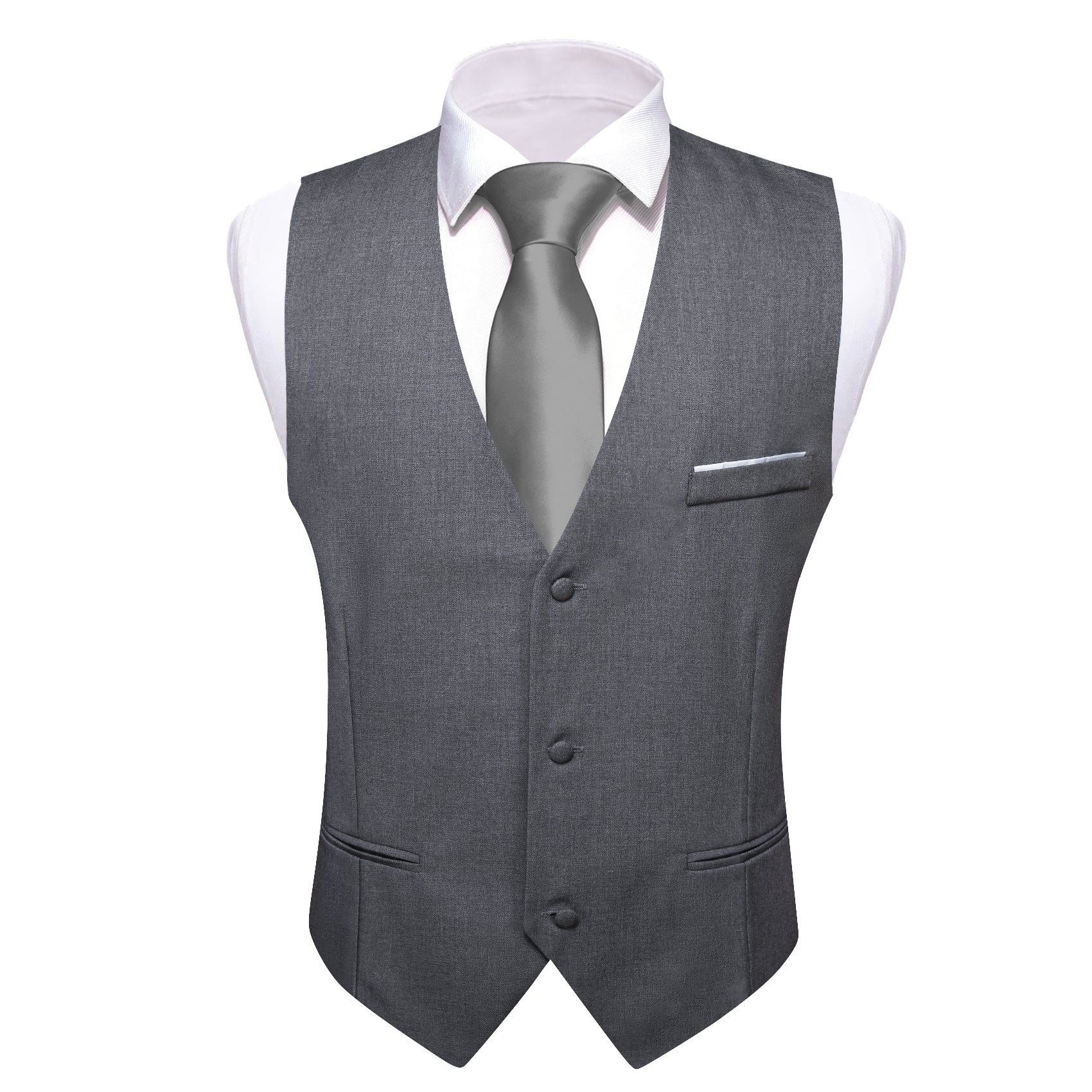 Barry.wang Men's Work Vest Grey Solid Business Vest Set Waistcoat Suit Set