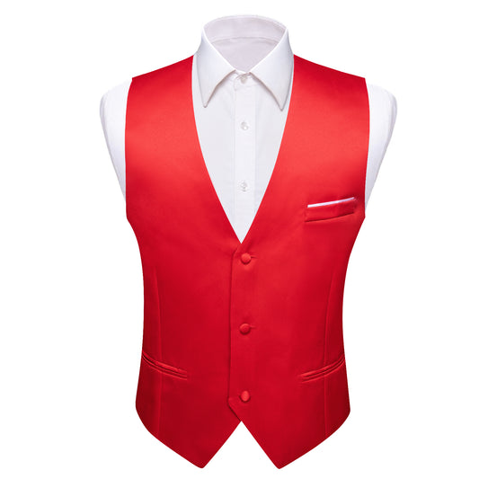 Barry. Wang Mens Red Suit Vest Silk Solid Satin Formal Dress Waistcoat for Wedding