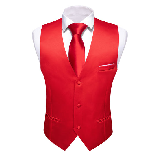 Barry. Wang Mens Red Suit Vest Silk Solid Satin Formal Dress Waistcoat for Wedding