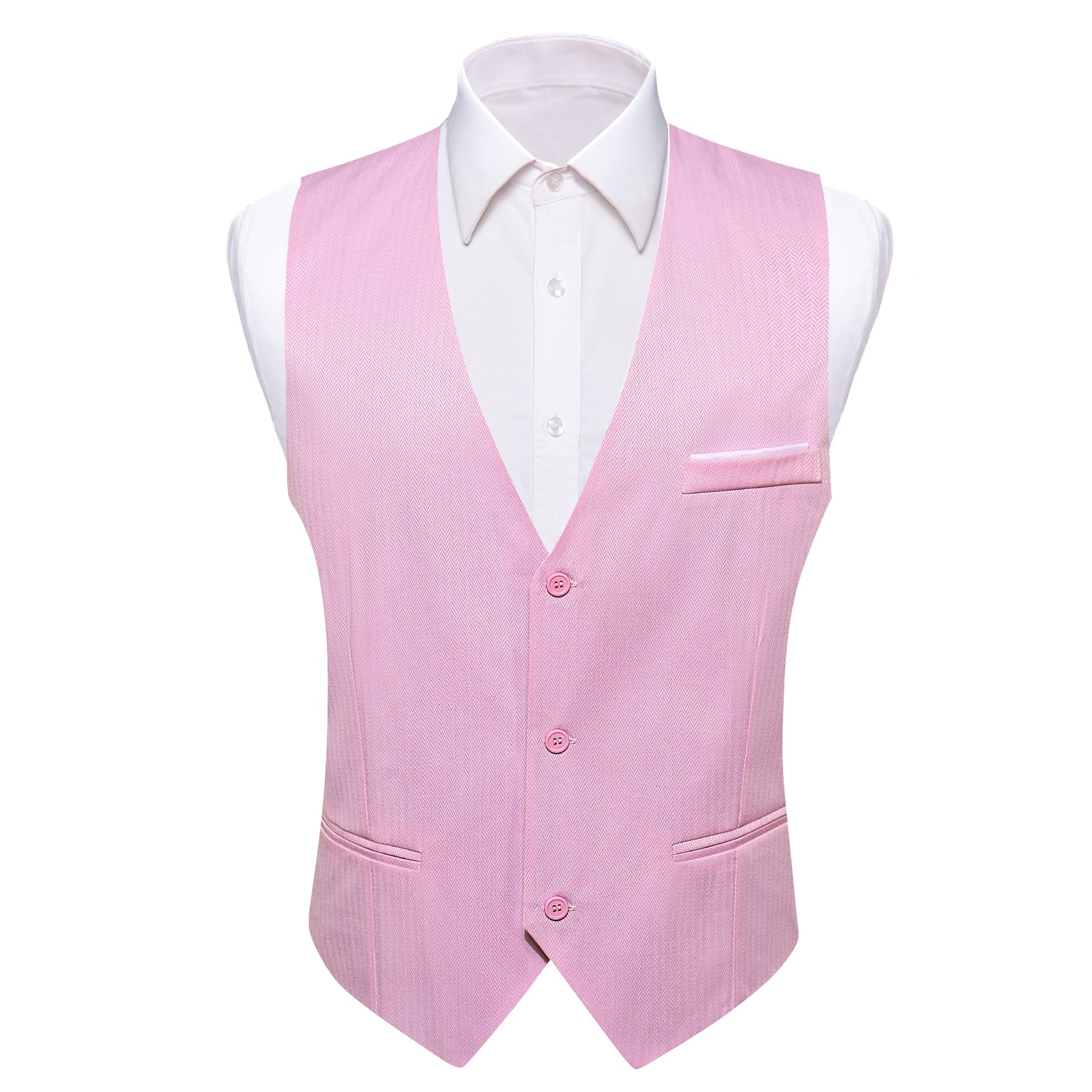 Barry Wang Vest Men's Pink Solid V-Neck Waistcoat Suit for Business