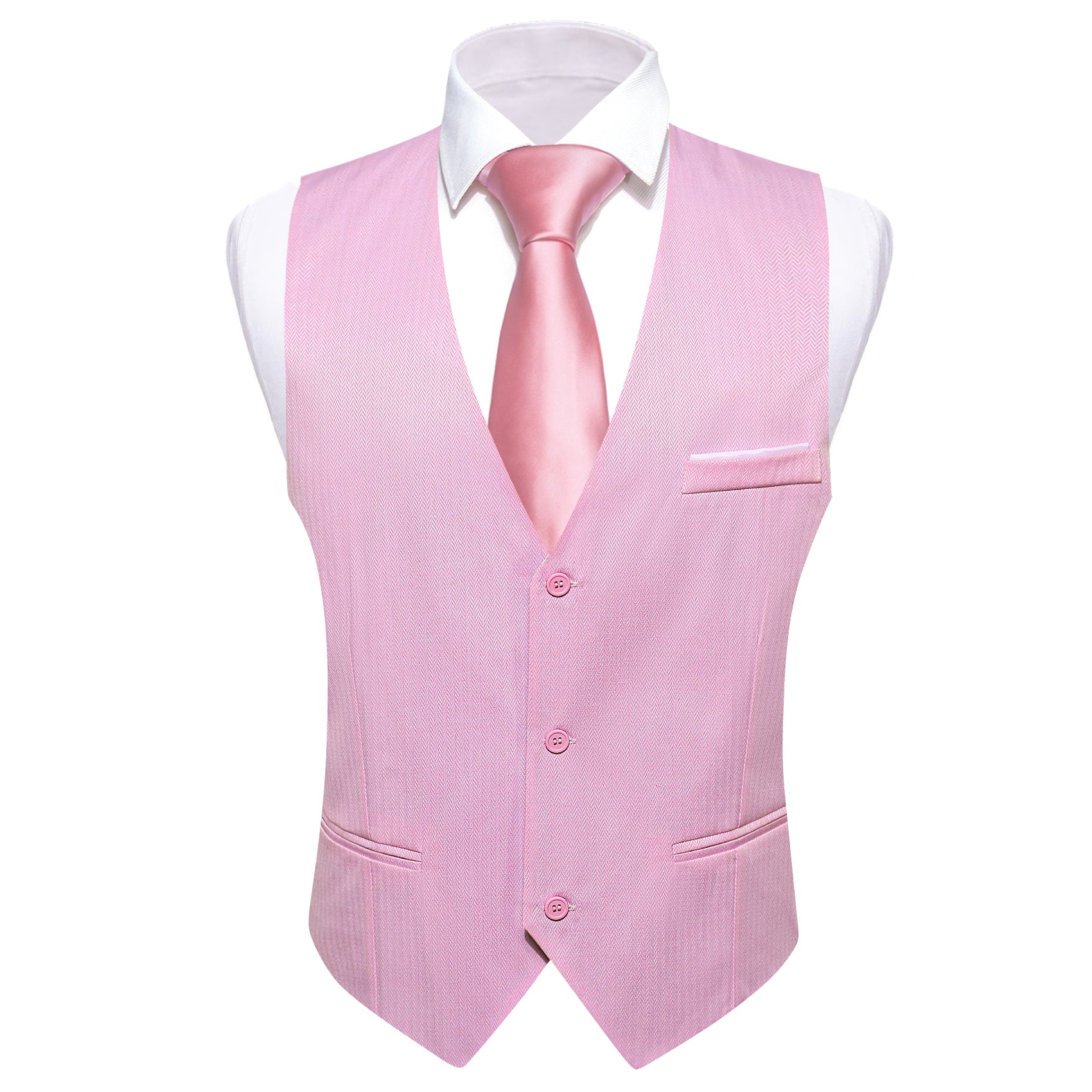  Vest Men's Pink Solid V-Neck Waistcoat Suit for Business