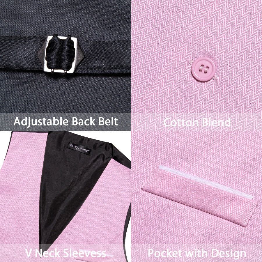  Vest Men's Pink Solid V-Neck Waistcoat Suit for Business