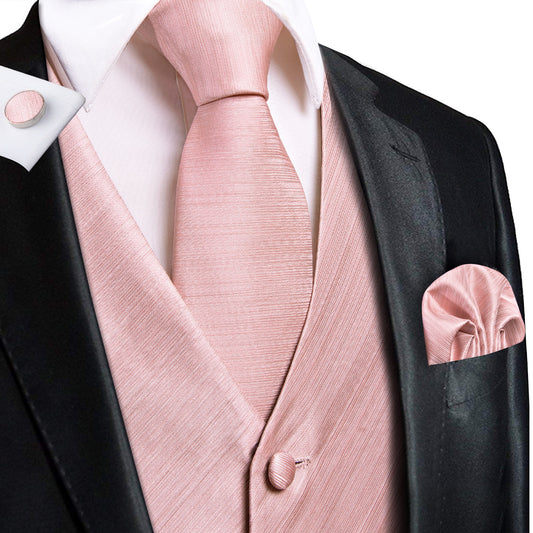 Barry. Wang Blush Pink Mens Solid Vest Hanky Cufflinks Tie Set Waistcoat Suit Set