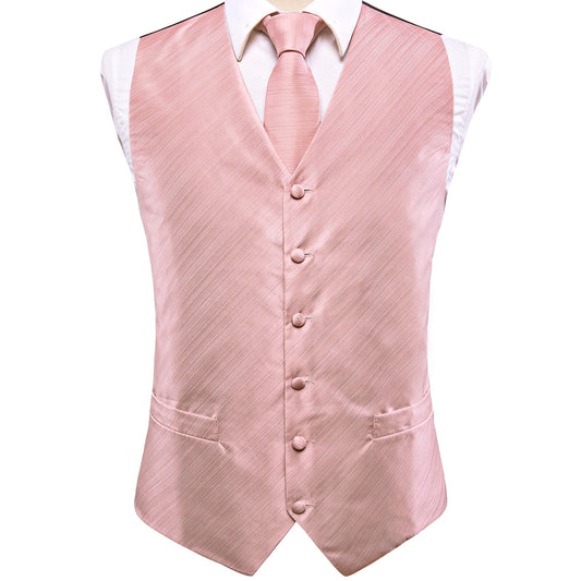 Barry. Wang Blush Pink Mens Solid Vest Hanky Cufflinks Tie Set Waistcoat Suit Set