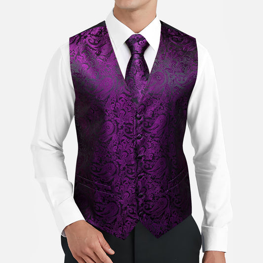 Barry. Wang Purple Mens Suit Vest Paisley Wedding Vest Tie Pocket Square Cufflinks Set