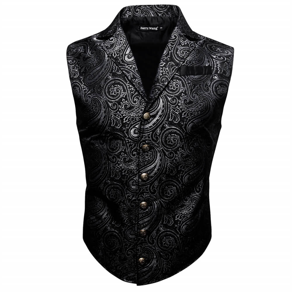 Men's Work Vest Black Paisley Paisley Silk Waistcoat Vest