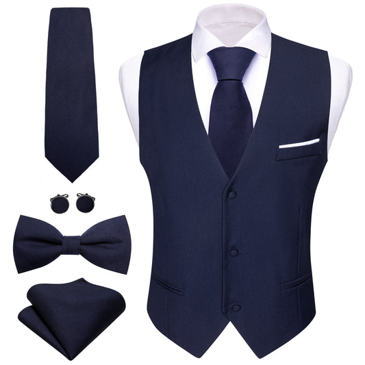 Barry. Wang Navy Blue Suit Vests V-Neck Casual Vest Dress for Men Formal Tuxedo