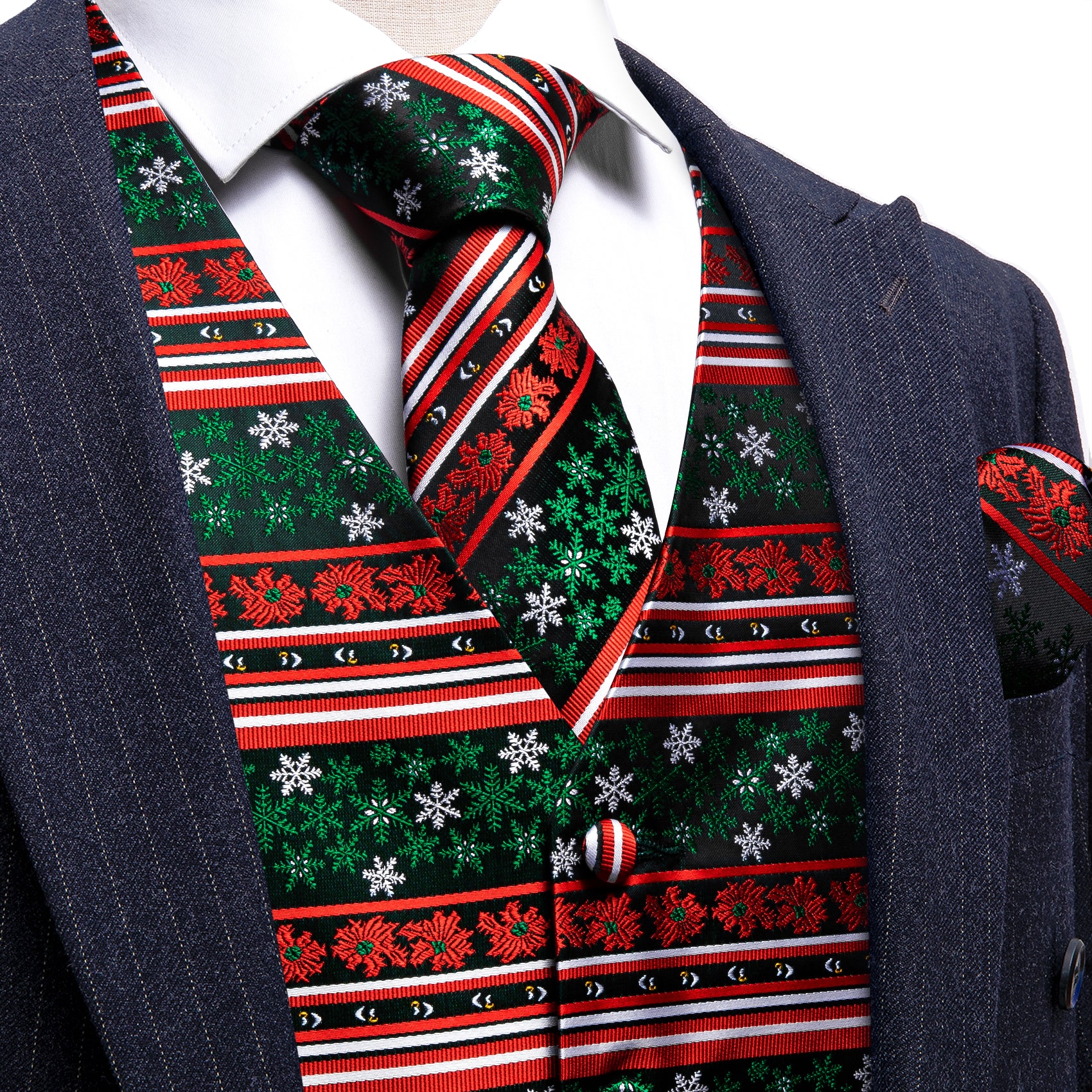 Red Green Christmas Element Silk Tie Vest Set