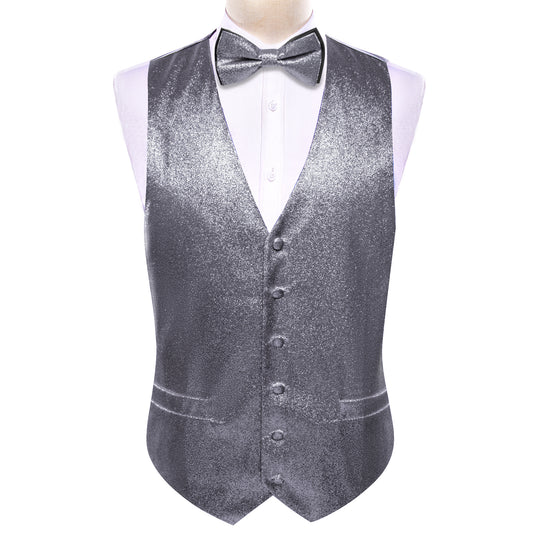Barry. Wang Men's Grey Solid Silk Bow tie Waistcoat Vest Set