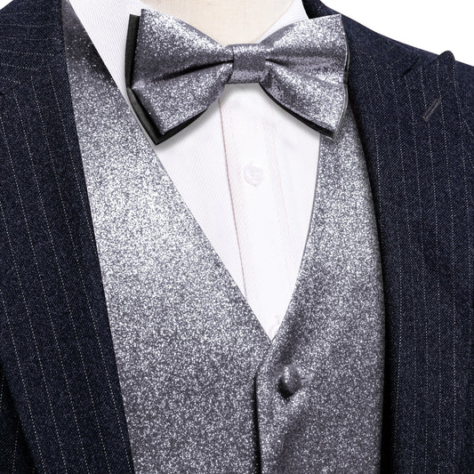 Barry. Wang Men's Grey Solid Silk Bow tie Waistcoat Vest Set