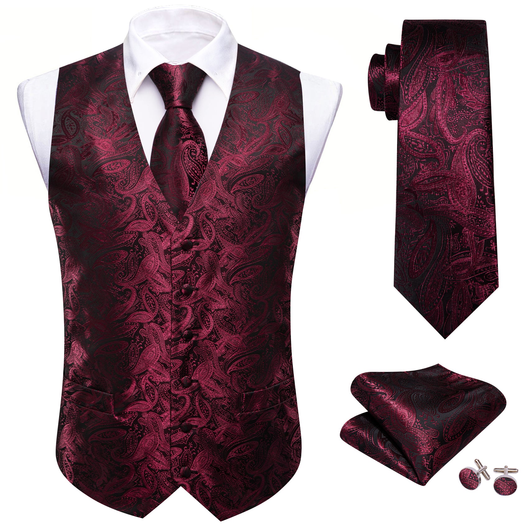 red ties and waistcoat set