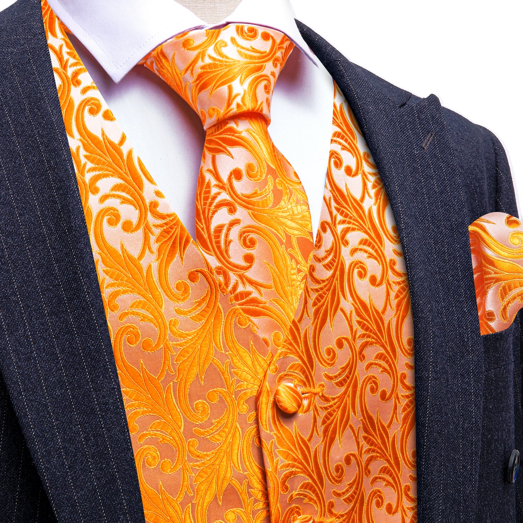 Orange Paisley Vest and Tie Set