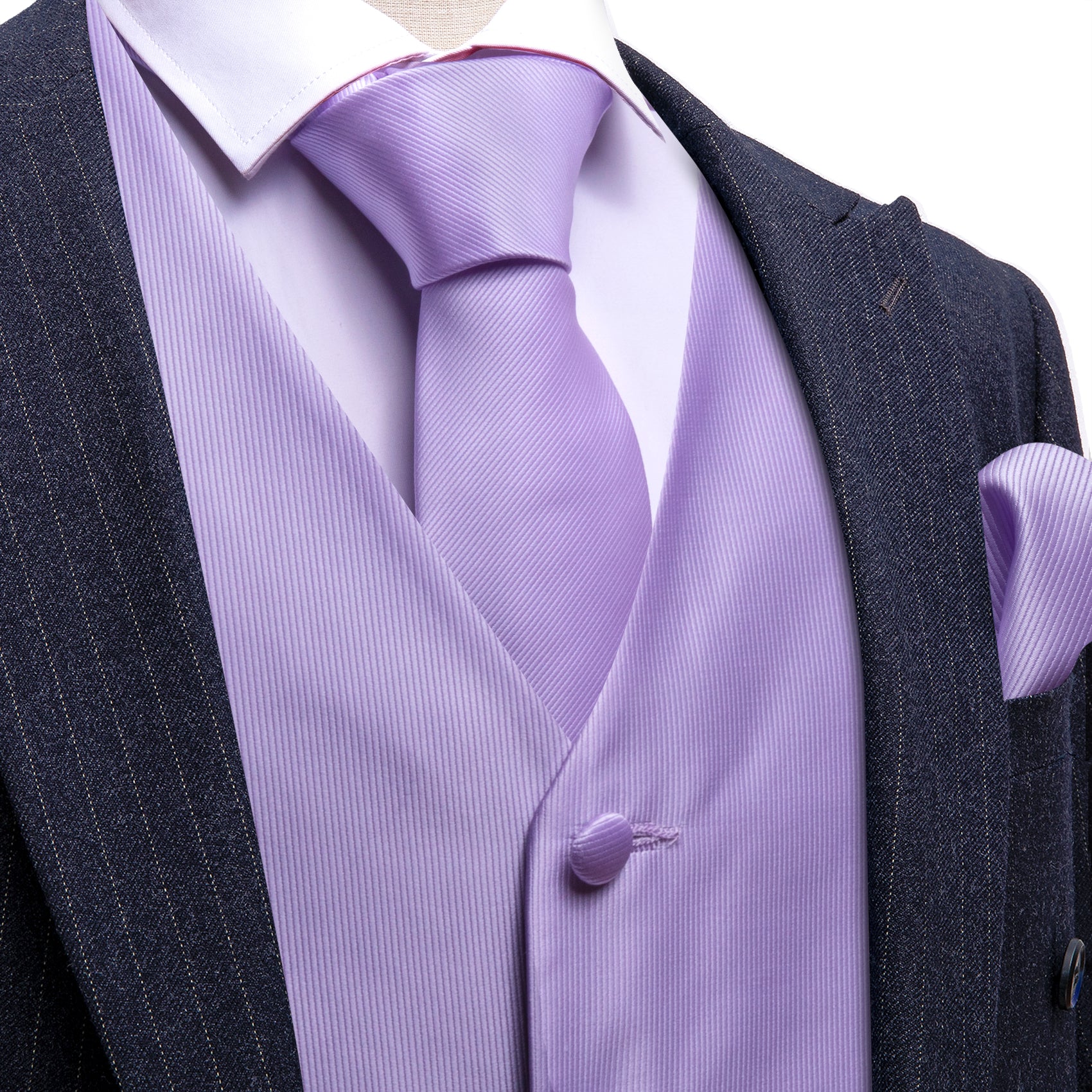 Purple Vest Solid Silk Waistcoat Necktie Pocket Square Cufflinks Set
