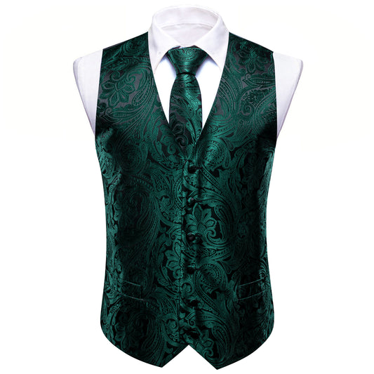 black suit with green vest
