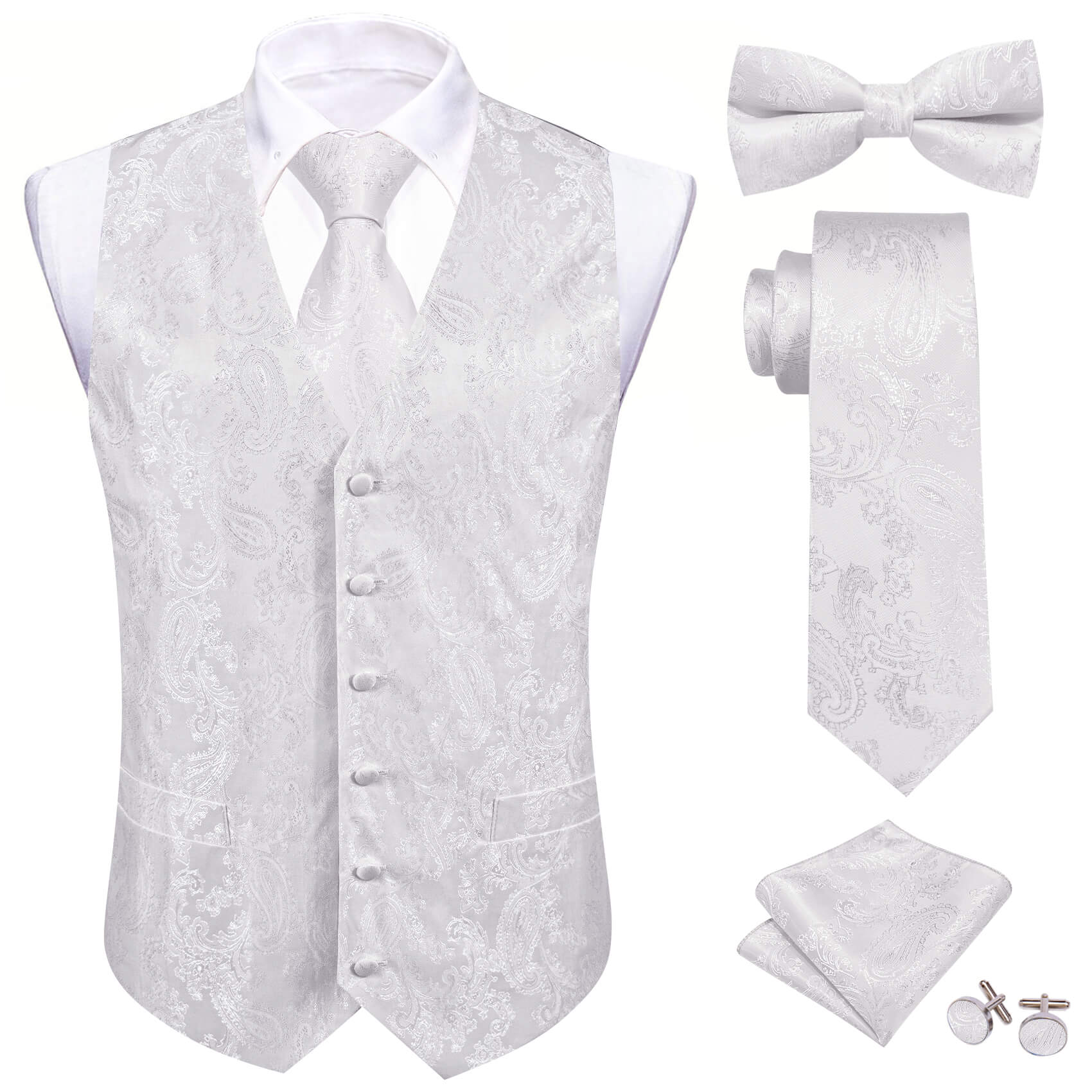 thumbnail image 2 of Barry.Wang 100 Colors Silk Men Vest Paisley Floral Waistcoat 2 of 11
