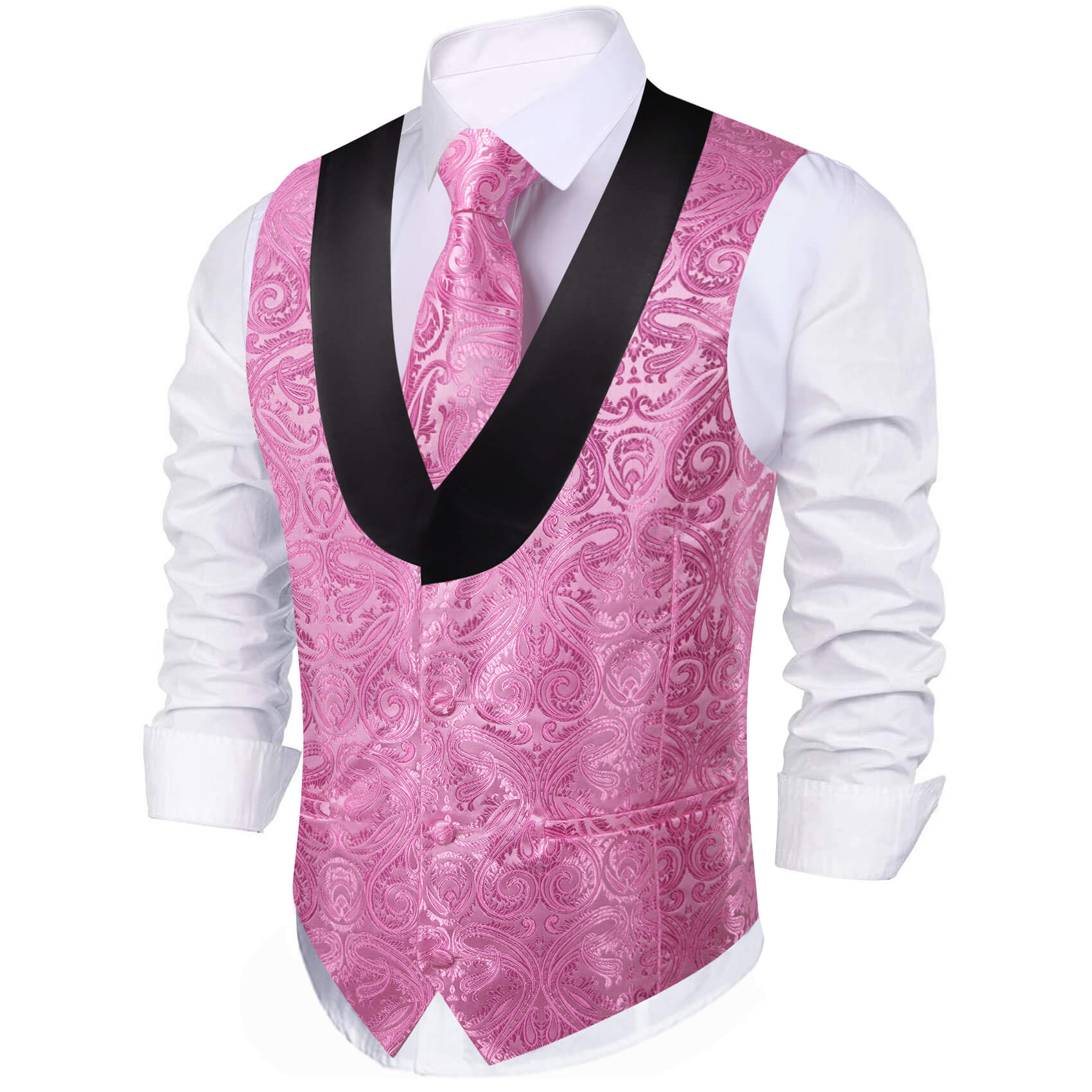  Hot Pink Paisley Men's Vest Necktie